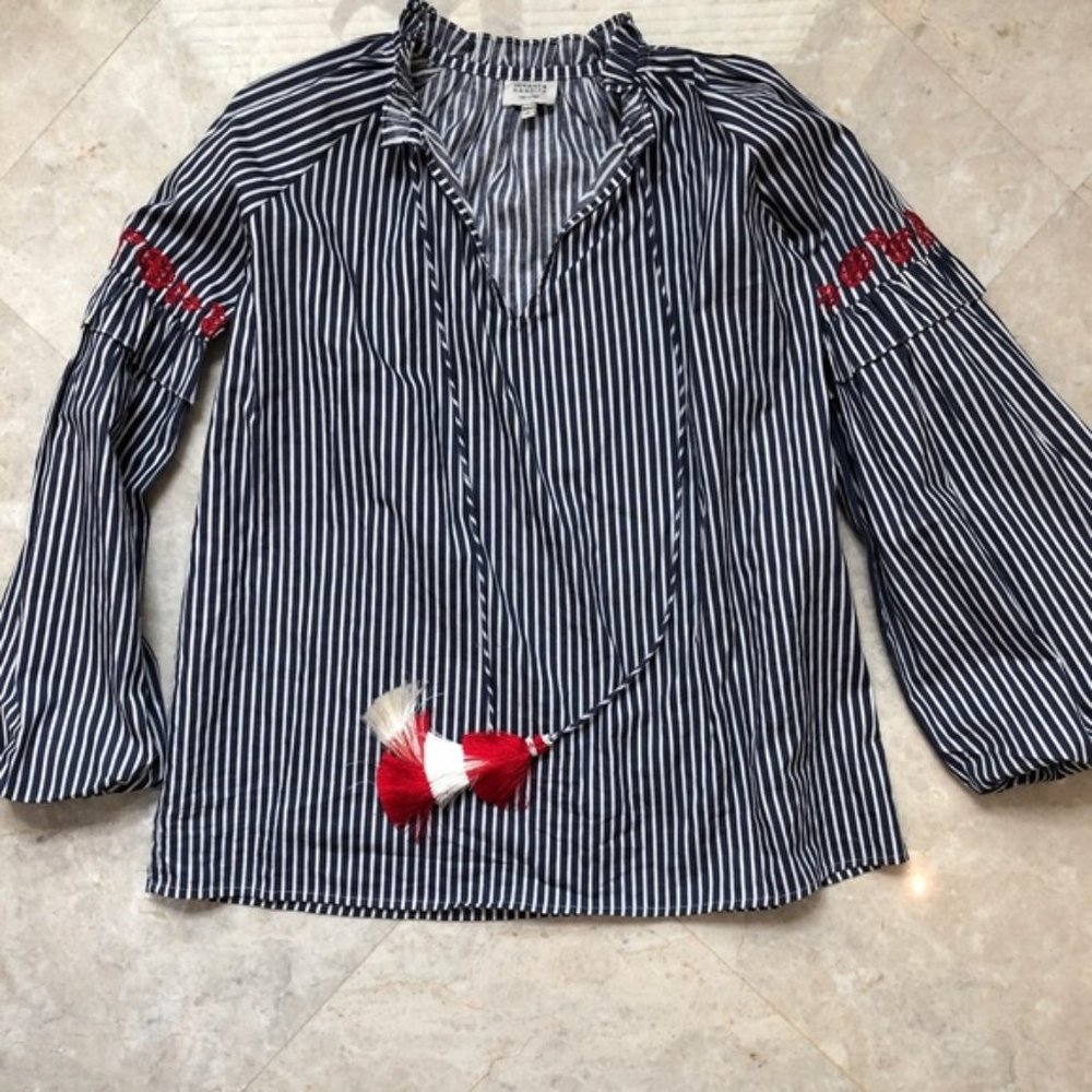 Hemant and Nandita Striped Embroidered Top